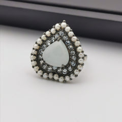 Sterling silver with freshwater pearl amd aquamarine heart ring