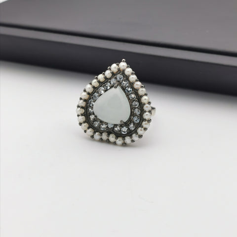 Sterling silver with freshwater pearl amd aquamarine heart ring