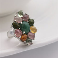 Sterling silver with tourmaline and emerld ring