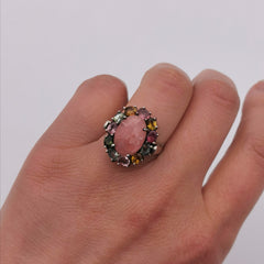 Sterling silver with rhodochrosite tourmaline ring