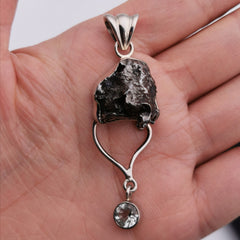 S925 meteorolite with clear quartz pendant
