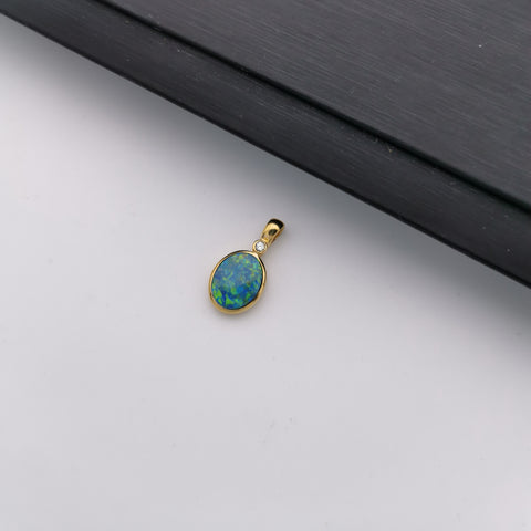 14K gold with diamond Australian black opal pendant