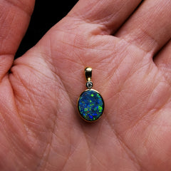 14K gold with diamond Australian black opal pendant
