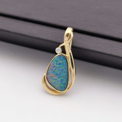 14K gold with diamond Australian opal pendant/enhancer