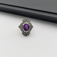 Sterling silver marcasite Amethyst ring