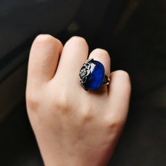 Elegant Sterling silver Marcasite with created sapphire chunky ring