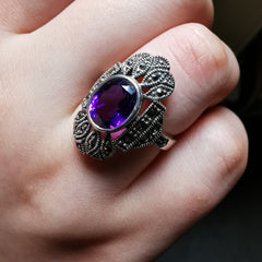 Sterling silver marcasite Amethyst ring