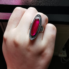 Unique Sterling silver Marcasite with created ruby ring