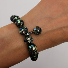 Multi function paua shell mosaic with white quartz stretch bracelet