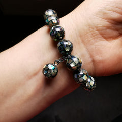 Multi function paua shell mosaic with white quartz stretch bracelet