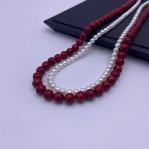 Freshwater pearl with coral long necklace