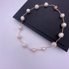 White cultured freshwater baroque pearl rose gold magnet clasp necklace