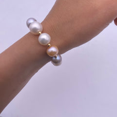 Multi colour freshwater pearl with 14k gold filled beads stretch bracelet