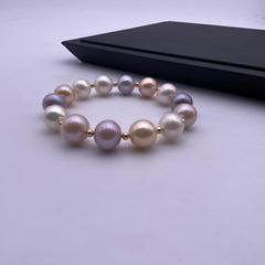 Multi colour freshwater pearl with rose gold alloy beads stretch bracelet