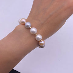 Multi colour freshwater pearl with 14k gold filled beads stretch bracelet